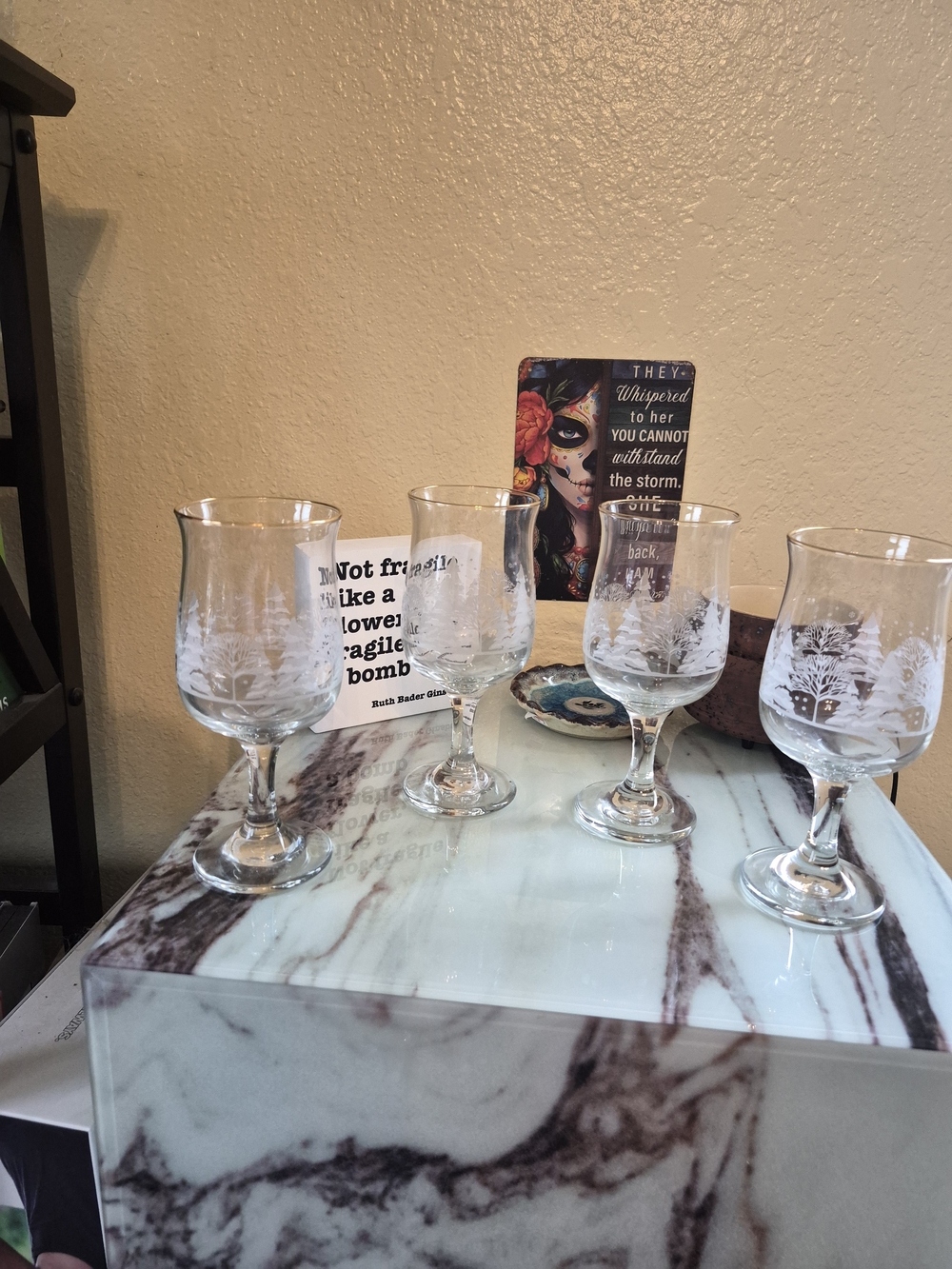 Vintage Libby Set of 4 Etched Wine Goblets - Clear Glass